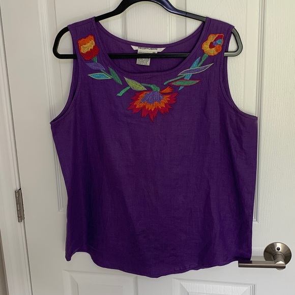 rediffusion Tops - Rediffusion embroidered linen tank size 12 purple